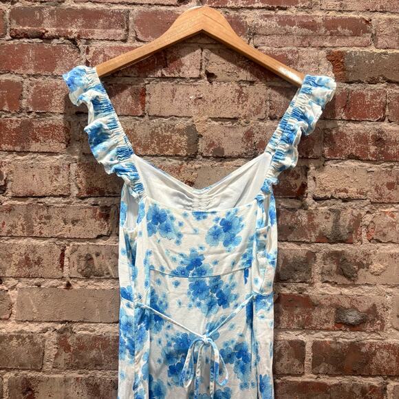 Rixo London Cecile Ruffled Midi Dress in Blue Victoria Floral Print - Picture 6 of 6